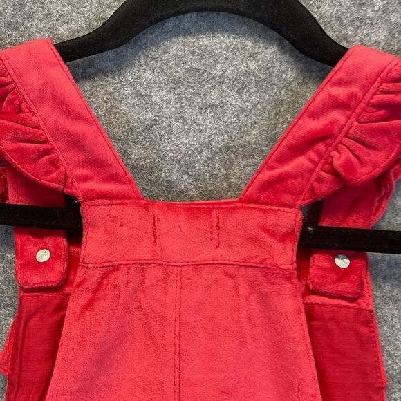 TAHARI Dress Girls Size 8 Pink Velvet Ruffled Lined Square Neck Overall Jumper - Picture 14 of 14